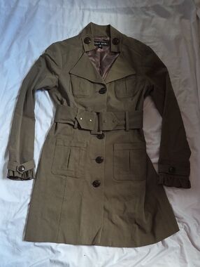 Blanc Noir Olive Utility Trench Coat with Statement Belt